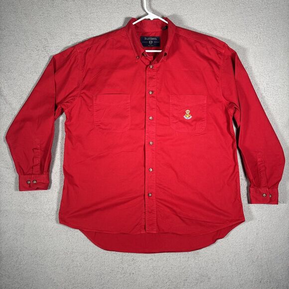 Ruff Hewn Men’s Button Down Shirt Red Long Sleeve Size XL Cotton Chest Crest - Picture 2 of 12